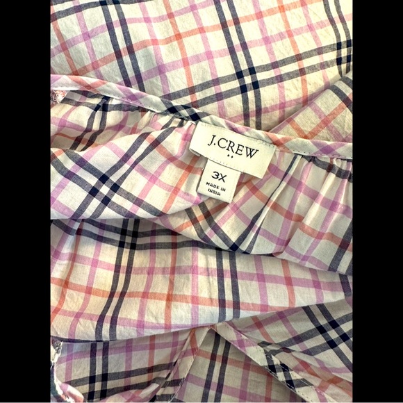 J.CREW Plaid Ruffle Trim Peasant Top Blouse Shirt Ivory Pink Blue Eyelet Light - Picture 9 of 13